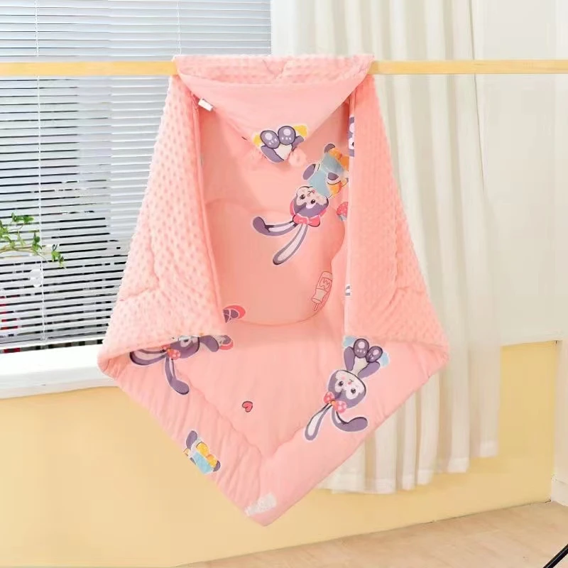 婴儿安抚豆豆绒包被加厚秋冬款反季初生宝宝抱被新生儿抱毯夹棉