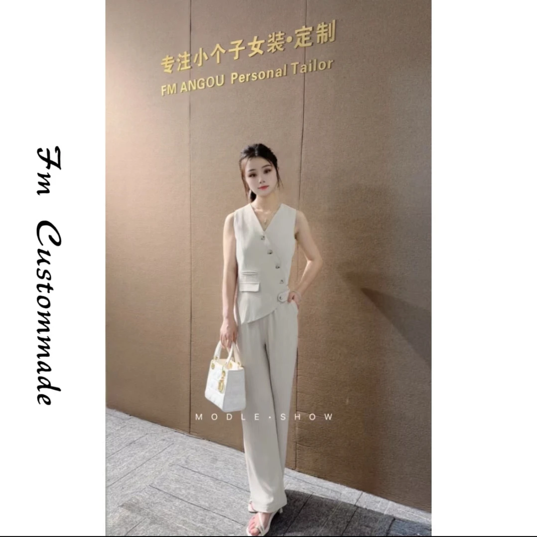 2024小个子夏季新款气质高级感时尚减龄洋气不规则西装马甲两件套