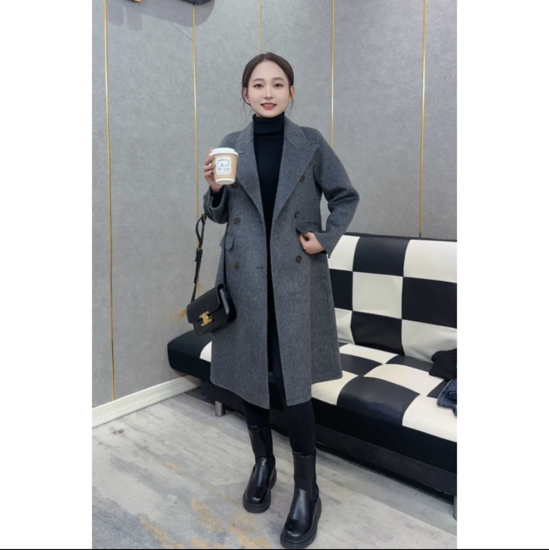 2024秋冬季新款小个子双面羊毛大衣女高级感宽松毛呢外套女098
