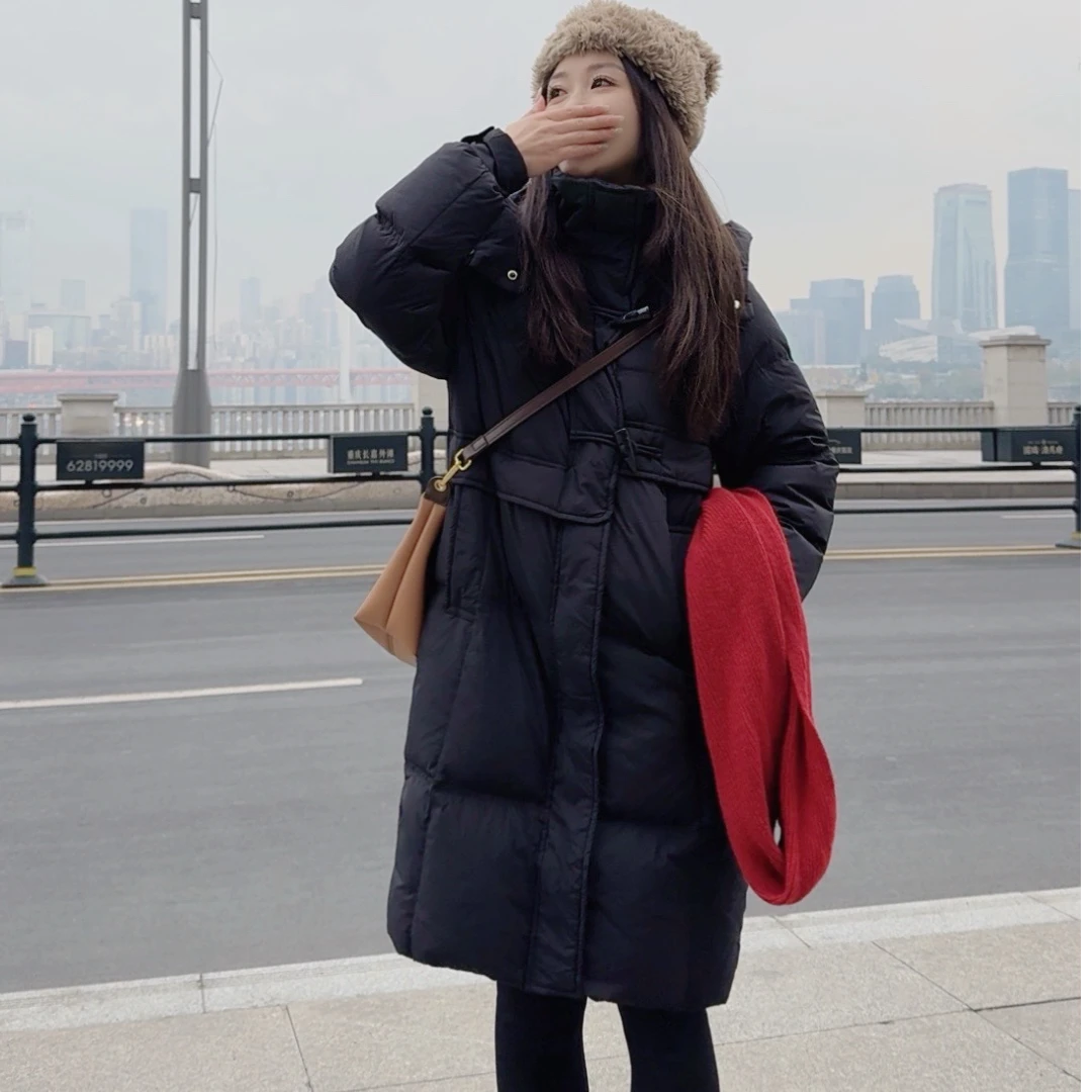 【鑫纯】小个子定制设计感时尚潮流宽松牛角扣羽绒服加厚羽绒服093