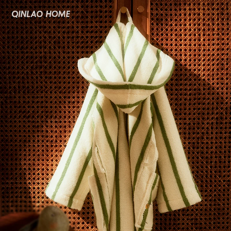 勤劳纯棉儿童男女连帽浴袍全棉毛巾料柔软吸水A类宝宝浴衣