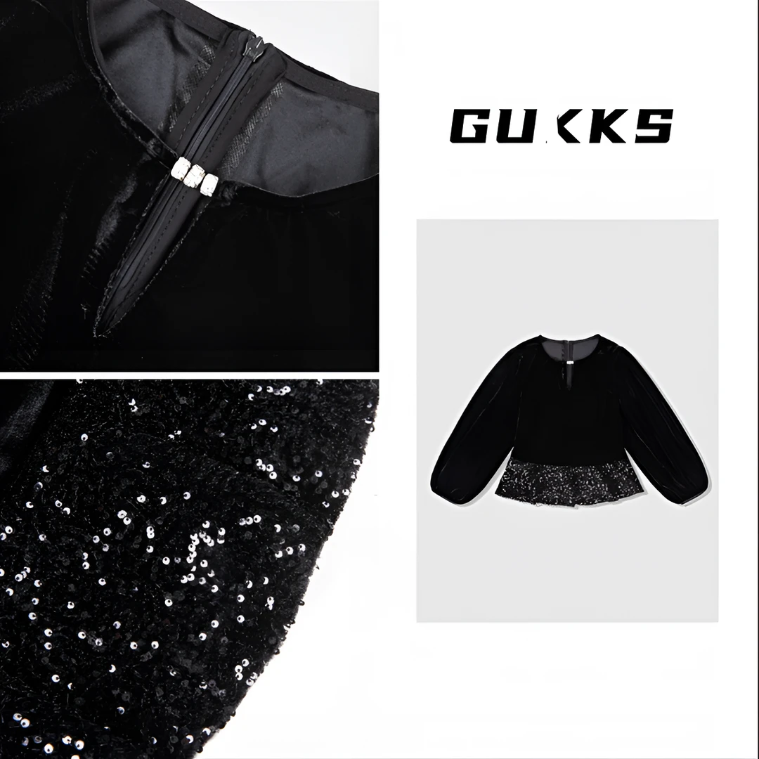 金丝绒拼接衫秋冬新款欧货亮片丝绒衫显瘦百搭轻奢打底金丝绒上衣