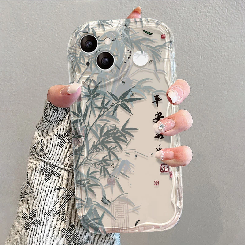 古风苹果平安喜乐OPPO/华为/小米/荣耀/VIVO高级感奶油手机壳竹子