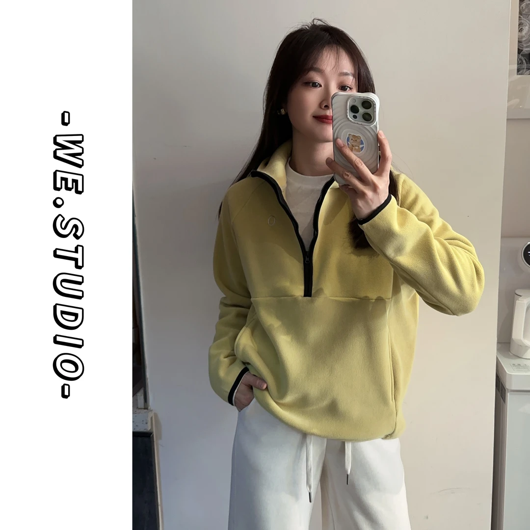 【WE】奥粒绒卫衣～减龄宽松撞色刺绣保暖半拉链卫衣!NO退NO换！