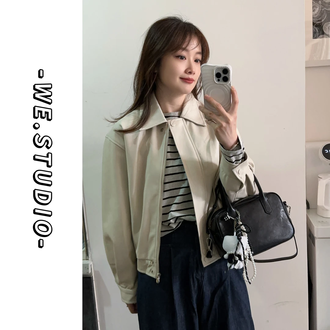 【WE】高级感小个子翻领机车风皮衣夹克外套