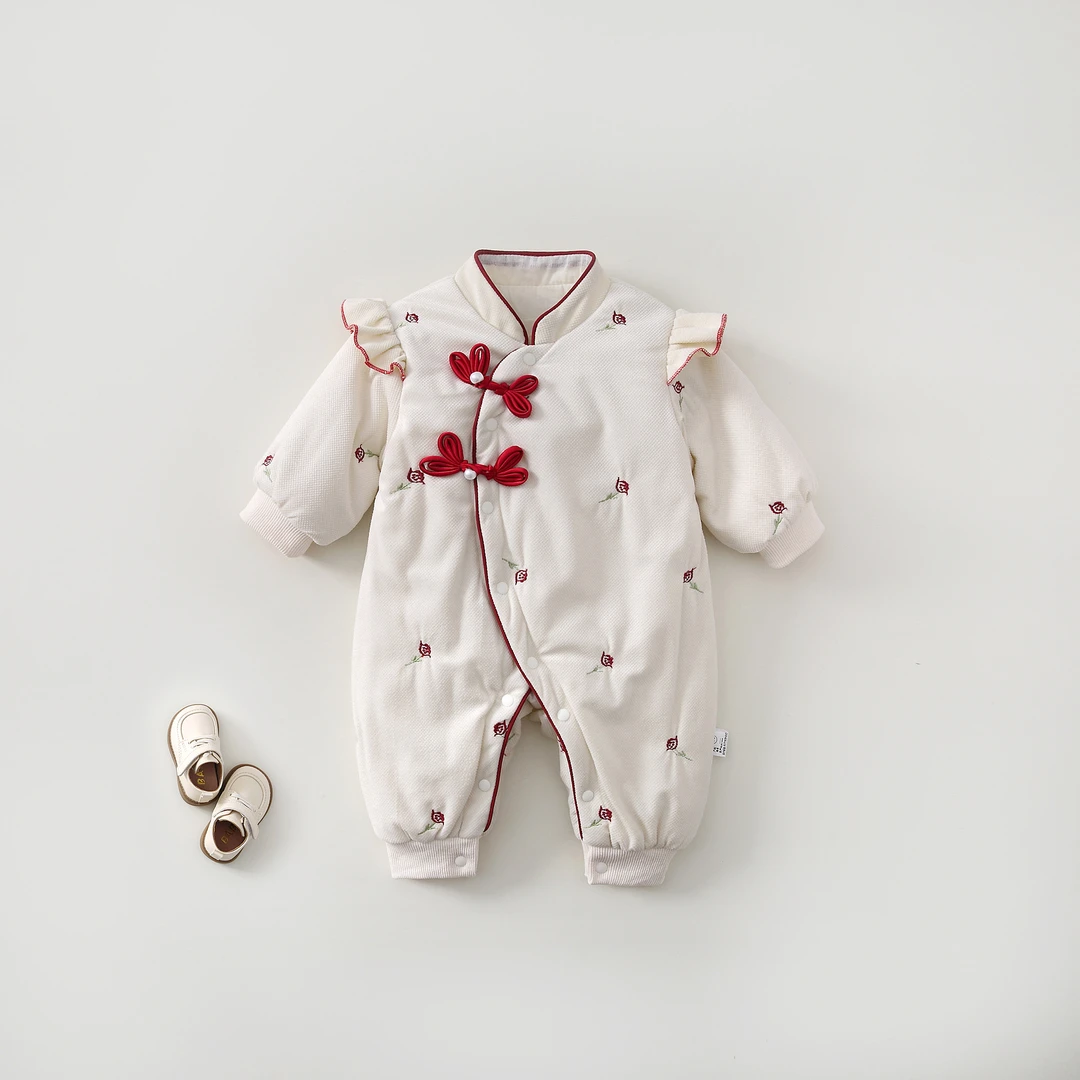 XLM 满印玫瑰120克棉女童公主婴儿幼儿宝宝连体衣哈衣闭档秋冬