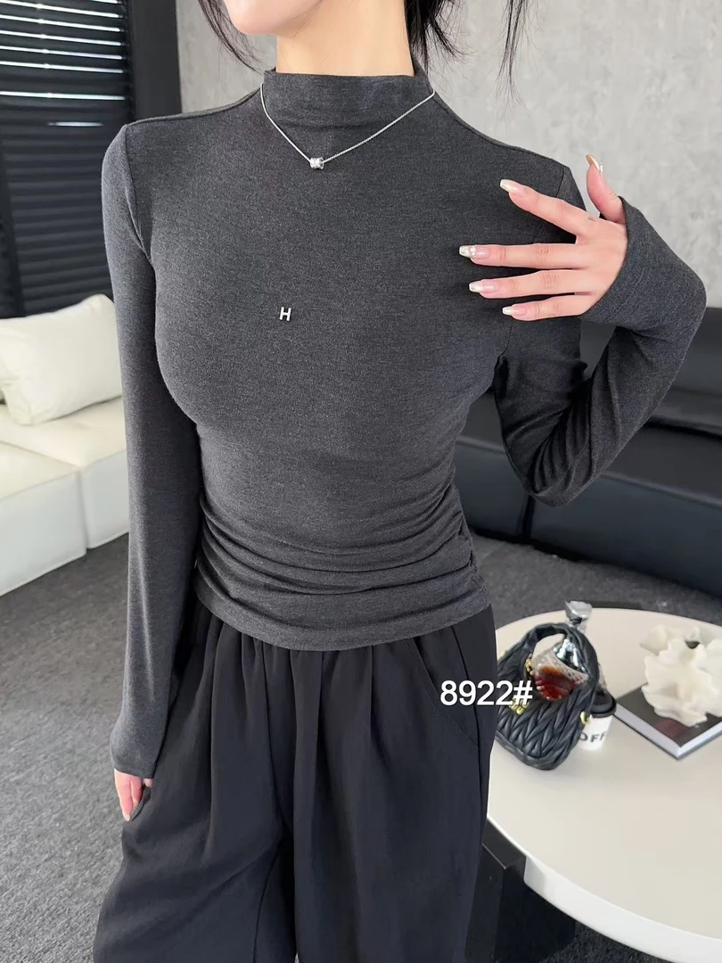 2024秋冬百搭显瘦时尚女士气质洋气生态棉打底修身纯色小衫长袖