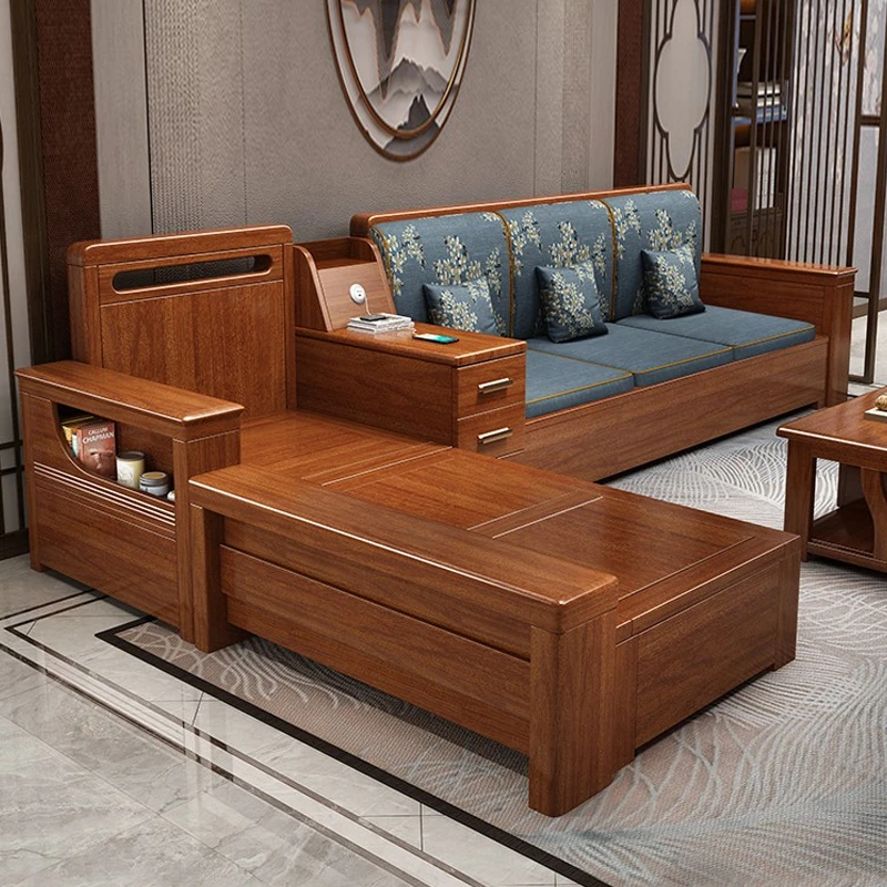 胡桃木实木沙发客厅全实木组合现代简约小户型新中式储物沙发家具