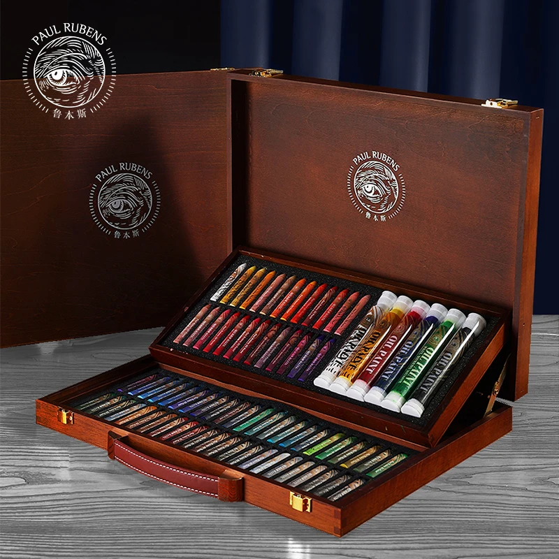 鲁本斯油画棒嗨压笔系列画棒经典72色木盒版精装超软蜡笔油画棒