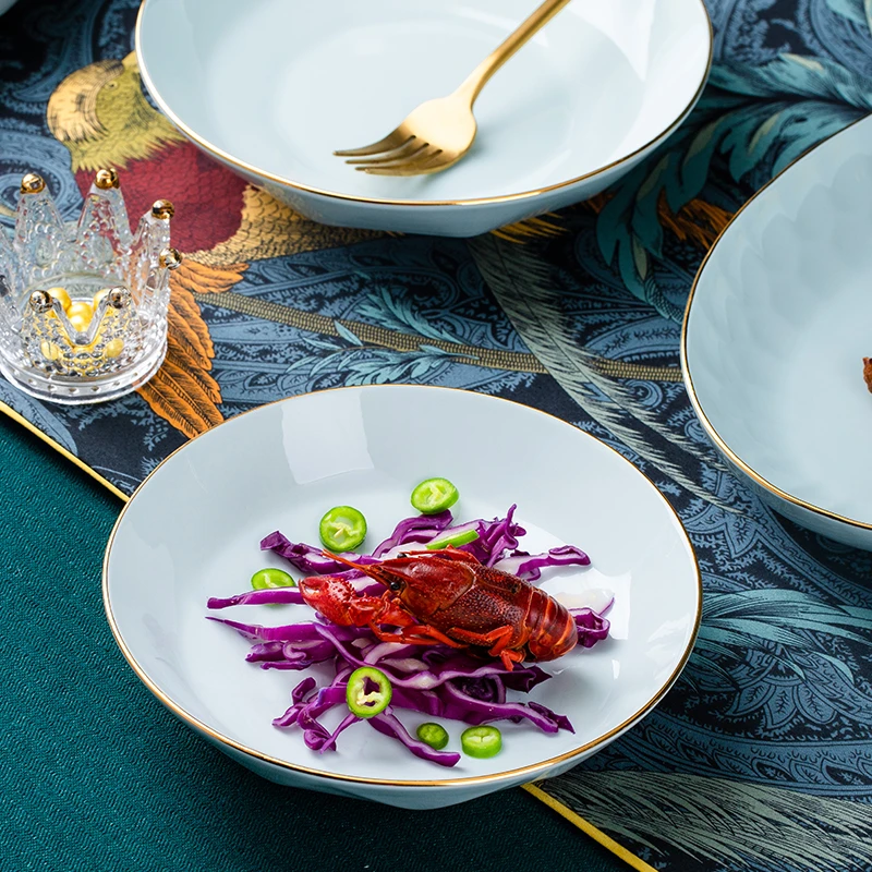 影青钻石7英寸圆盘6个装景德镇陶瓷家用盘子餐具欧式餐盘网红菜盘