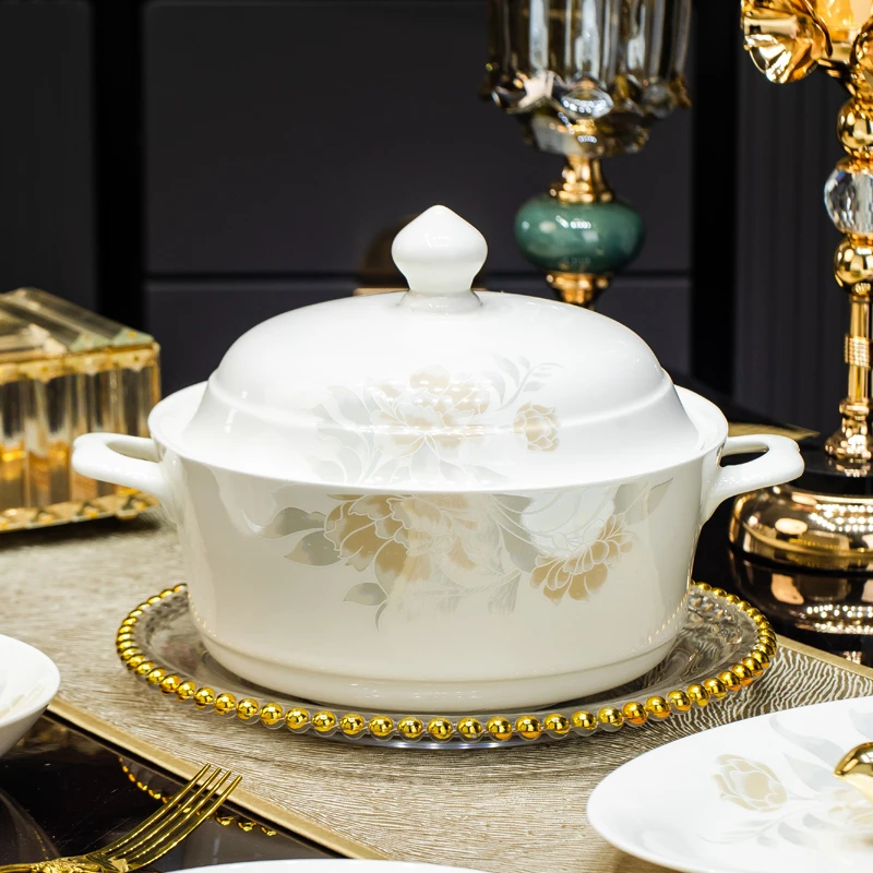 清雅名媛富贵汤煲1个装景德镇家用陶瓷碗盘餐具大容量（不可明火）