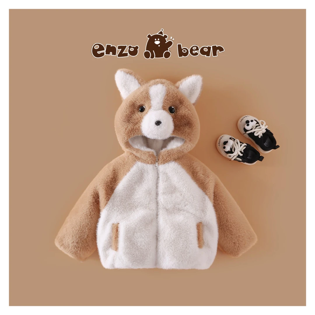 Enzo Bear恩佐熊布丁 儿童高定款连帽加厚柯基毛毛衣 EZD2413