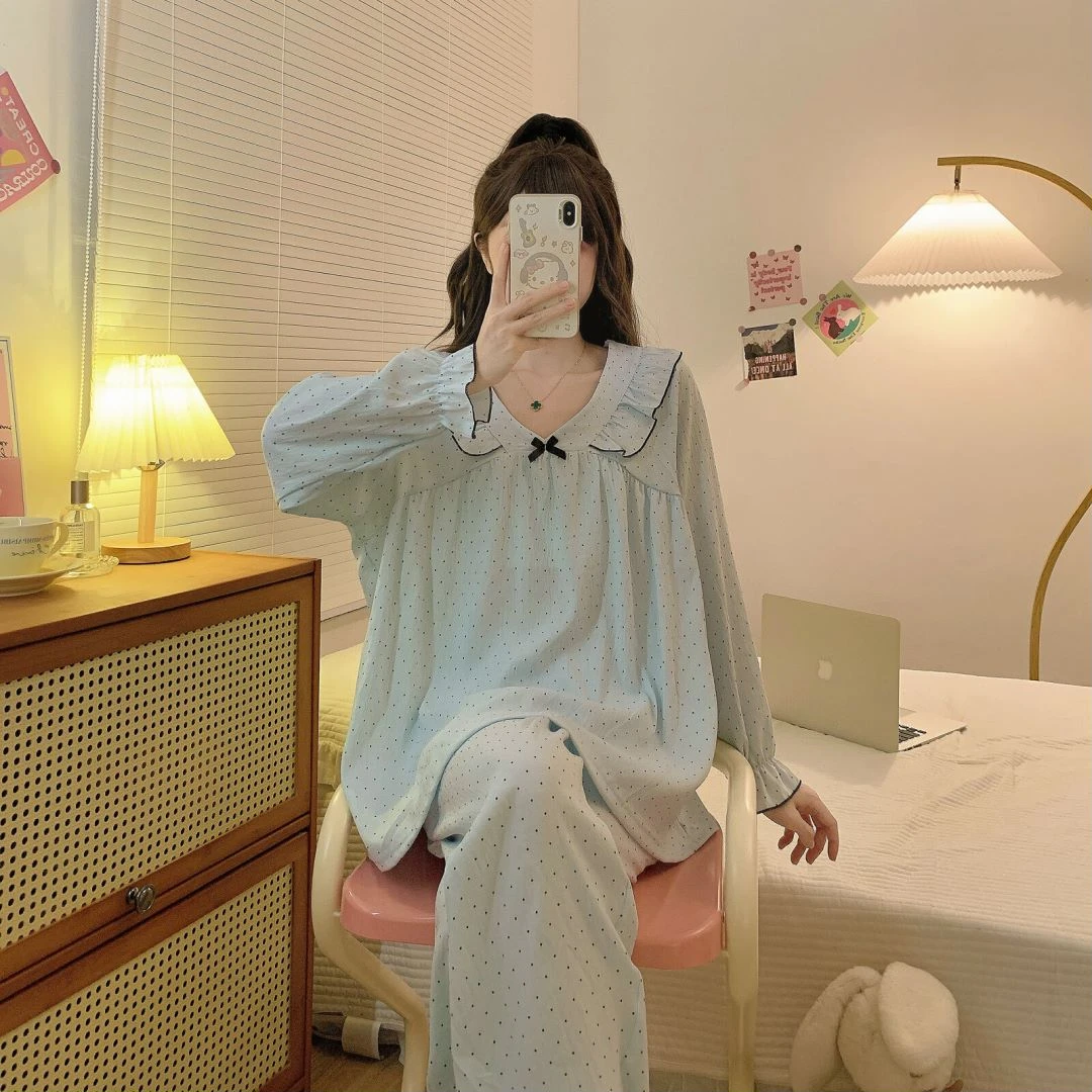 1026春秋季睡衣女韩版甜美公主风薄款宽松加大码家居服两件套装