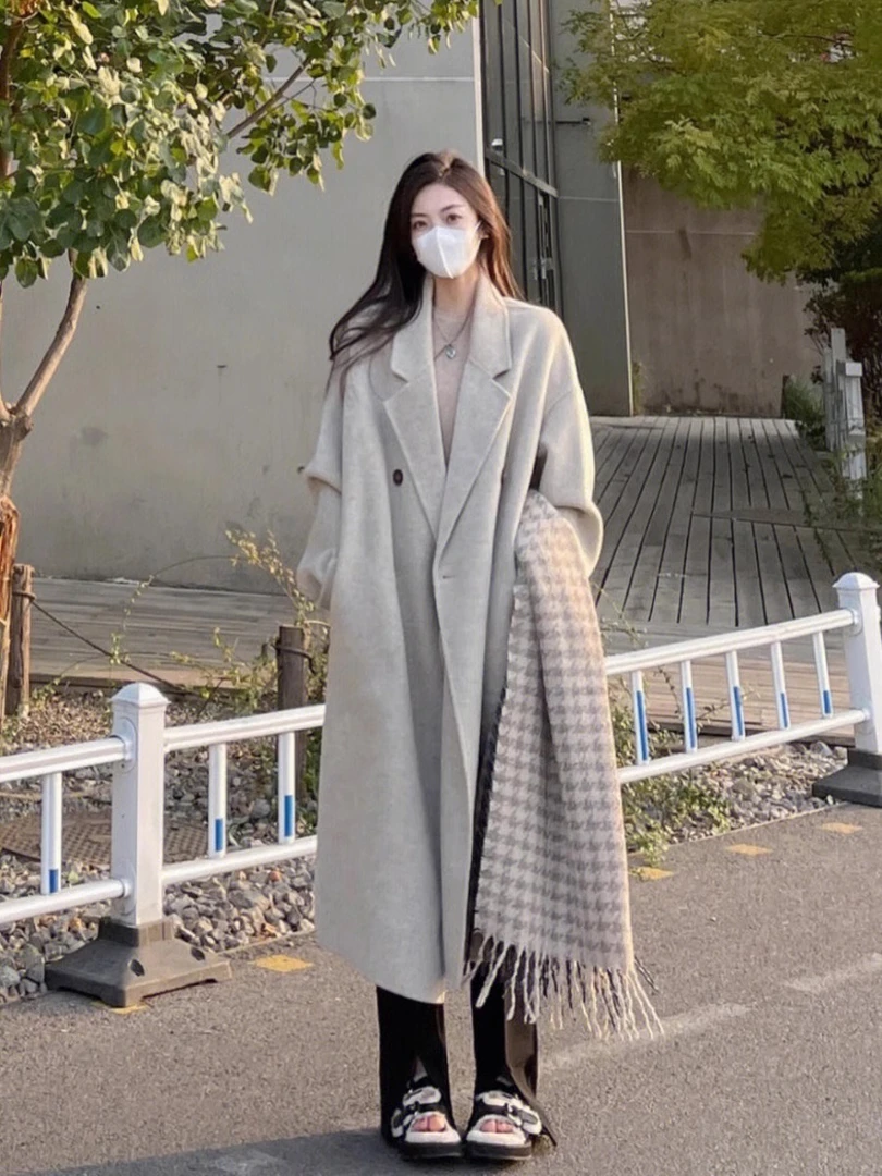 小个子呢子大衣女秋冬季夹棉加厚中长款过膝韩版宽松气质毛呢外套