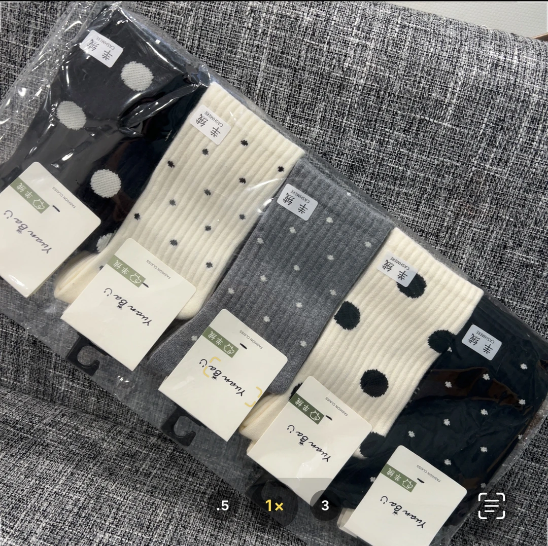 【七安倩】黑白灰波点长筒女袜