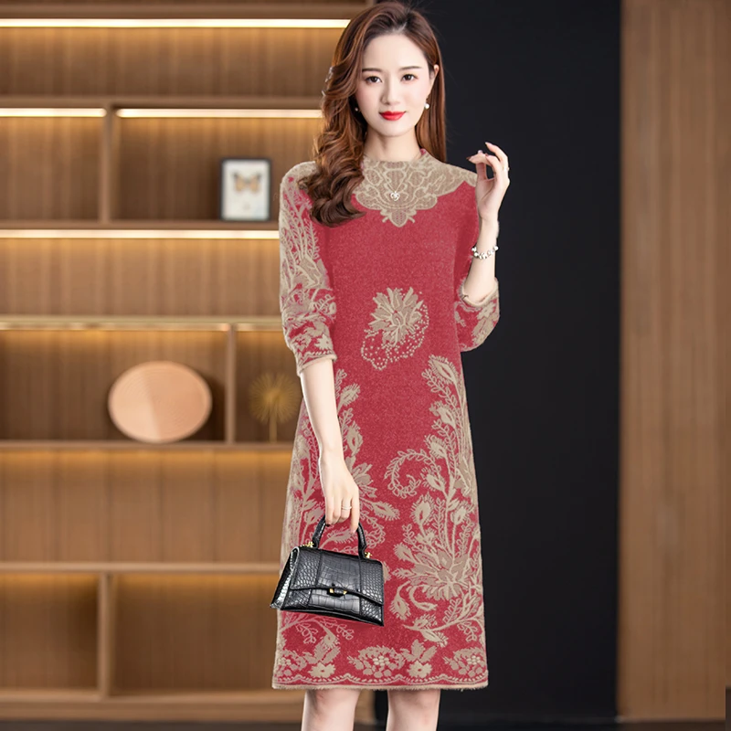 MSL6386仿水貂绒衣女外穿秋冬装新款加厚中长款打底连衣裙女