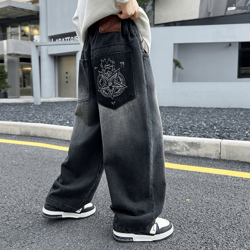 男童直筒牛仔裤儿童裤子2024秋季新款中大童休闲阔腿长裤宽松