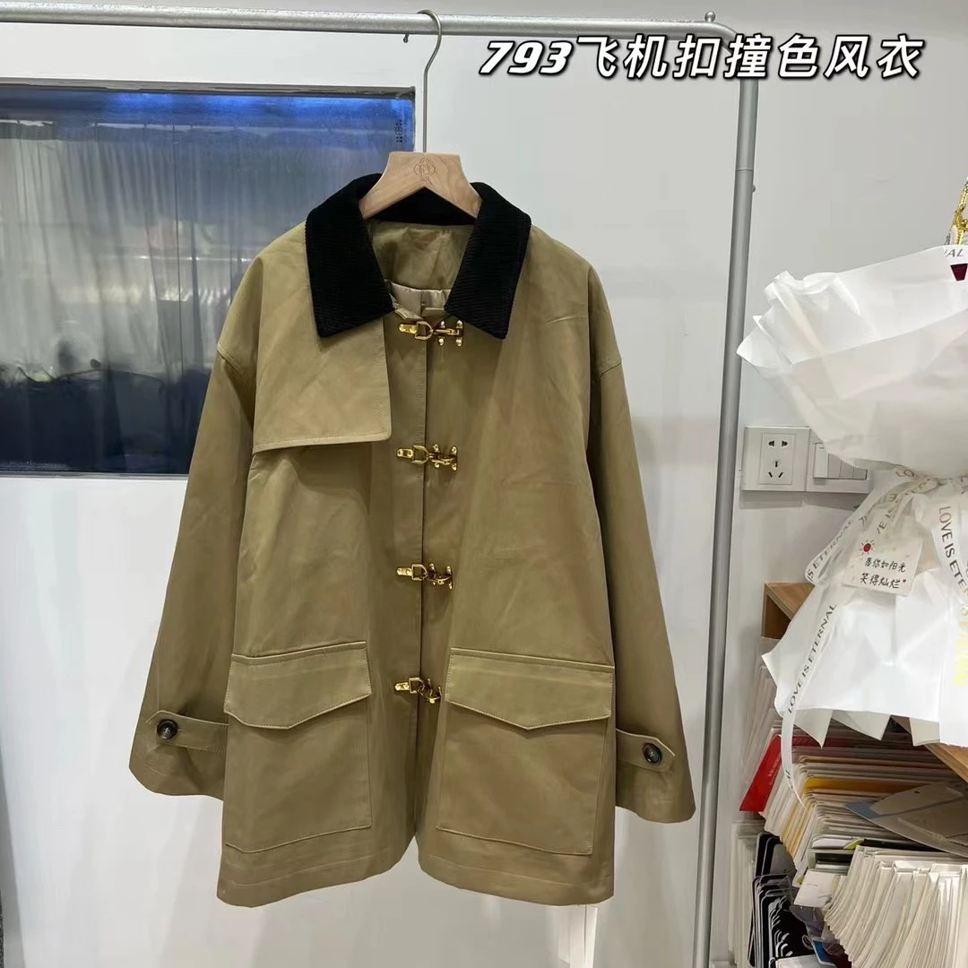 百搭阳光气质网红宽松设计师秋季卡其休闲韩版高定撞色风衣时尚