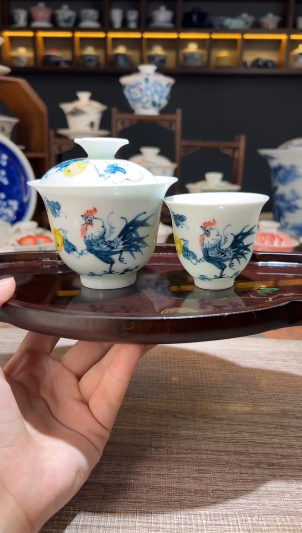 【闪购商品】手绘葫芦鸡二才盖碗+送主人杯