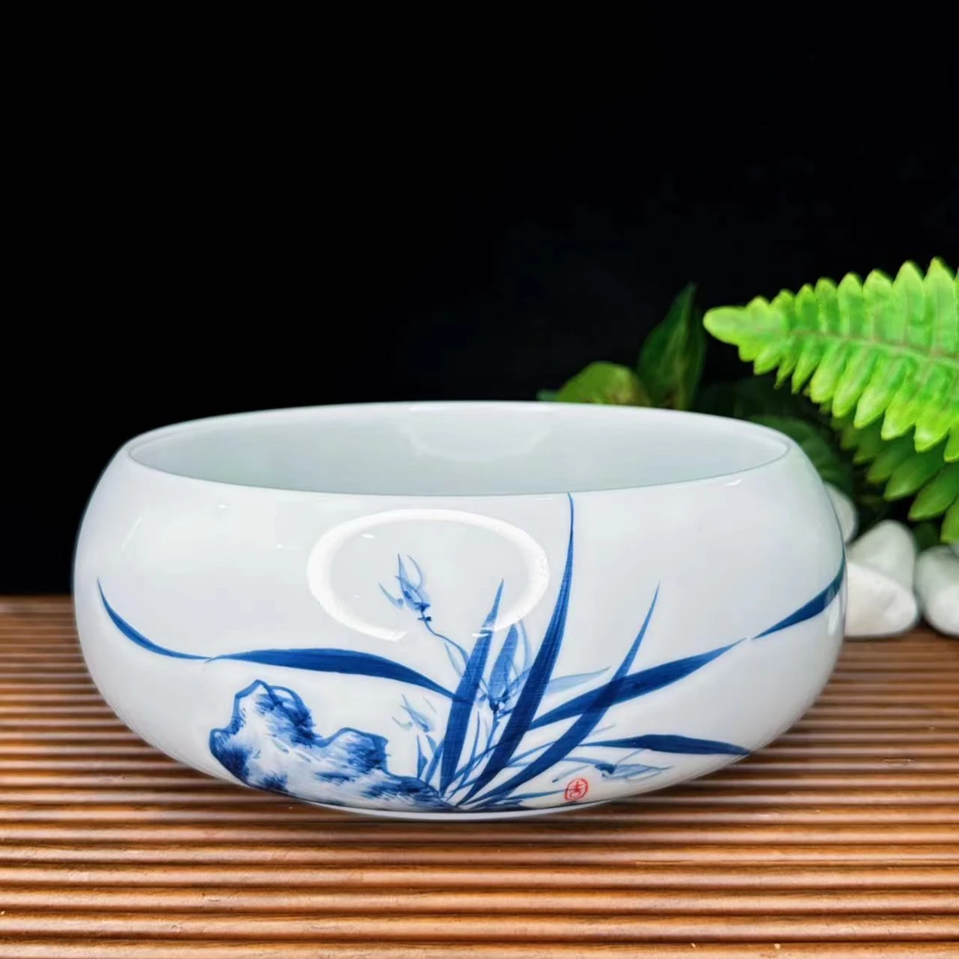 【瑕疵特价】茶洗大号家用手绘青花陶瓷茶具配件茶洗