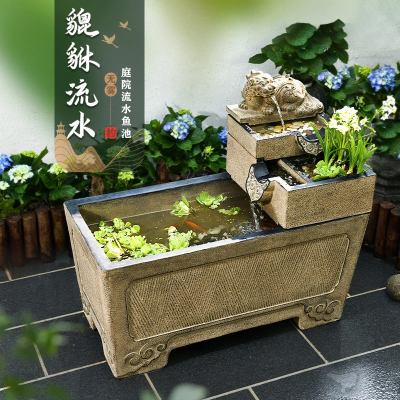 大貔貅流水落地鱼池造景摆件户外神兽招财鱼缸装饰庭院花园布置