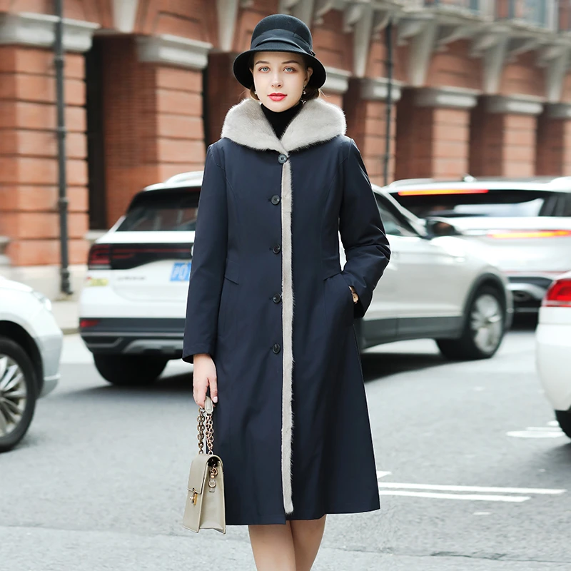 2024新款水貂派克服冬季女110公分长款可脱卸内胆整貂尼克服连帽