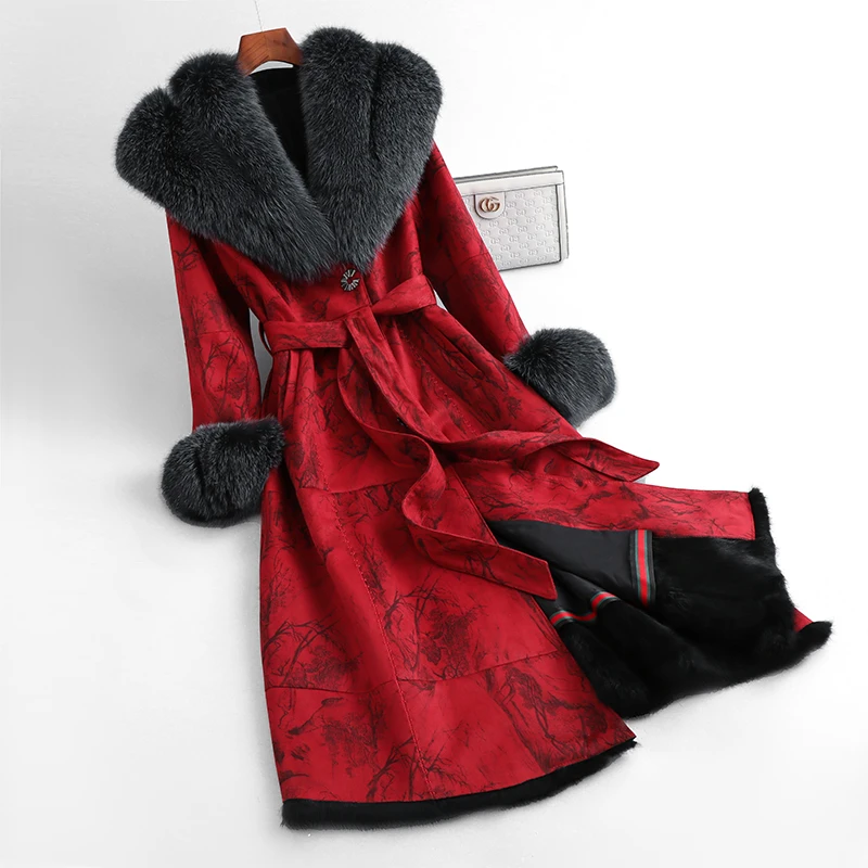 【欧尚里娜】2024年新款皮毛一体皮草外套女大狐狸毛领兔毛内胆