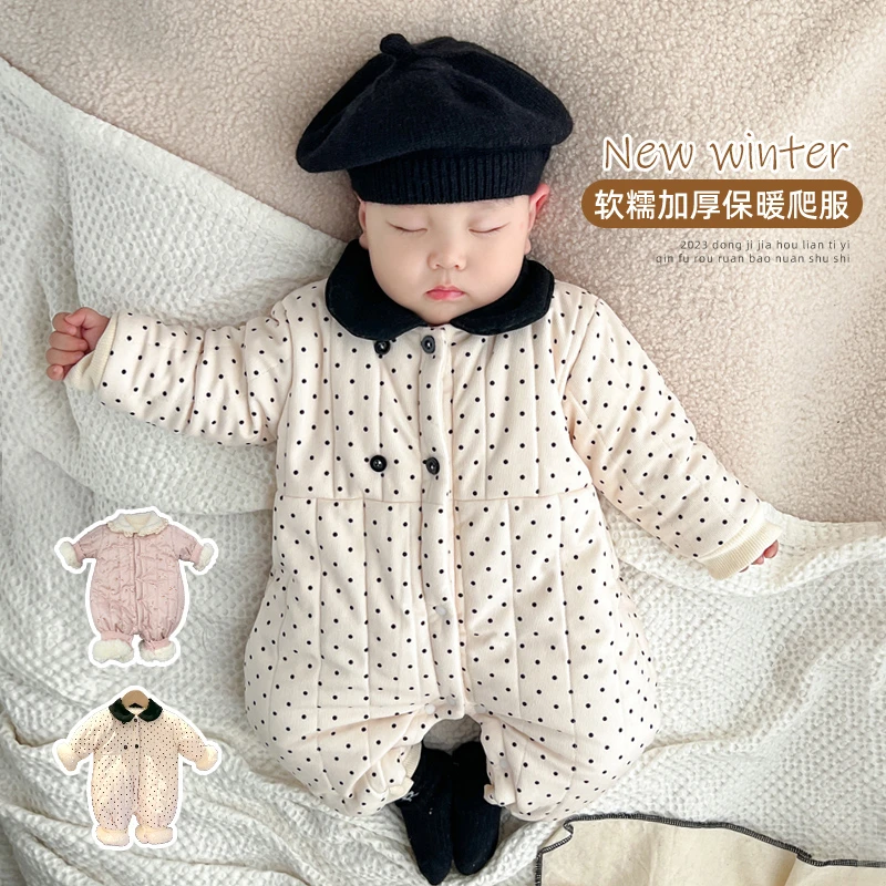 婴儿连体衣加厚加绒爬服外出服棉服秋冬新款男女宝宝哈衣