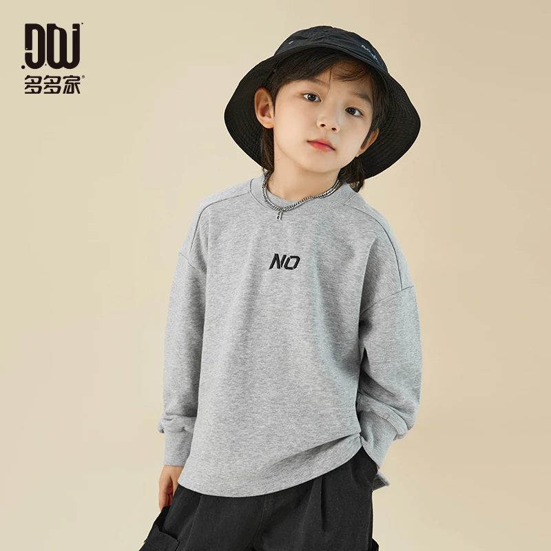 多多家9103【A类.印花卫衣】中大童前胸小字母印花卫衣