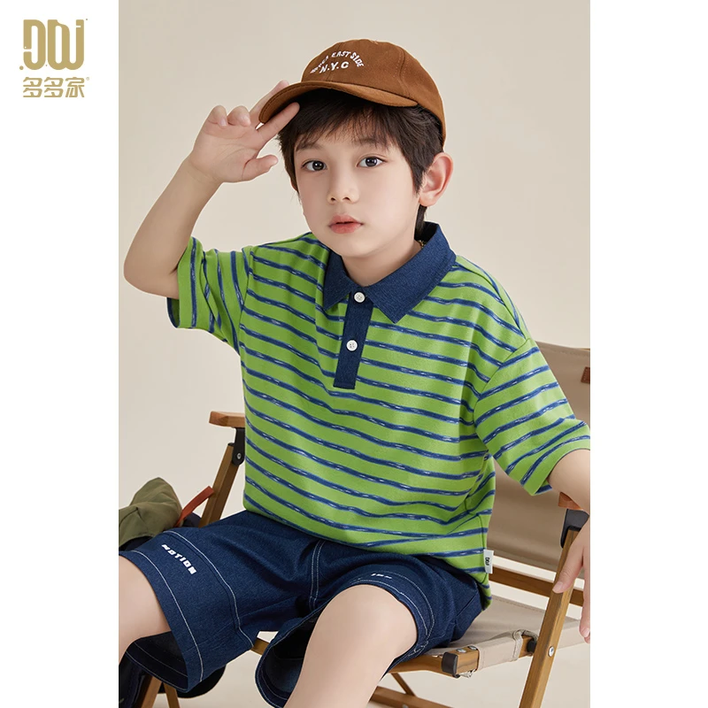 多多家6322【高货.牛仔领POLO衫】中大童儿童领口拼接牛仔Polo衫