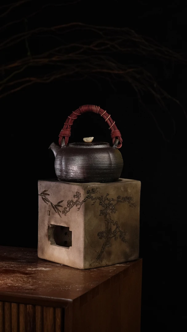 潮州纯手工柴烧石头提梁砂銚壶春水煎茶炭炉侘寂风