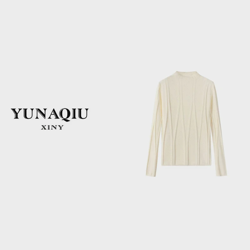 YUNAQIU 轻奢设计高级感纯色内搭打底衫针织衫女上衣-8494