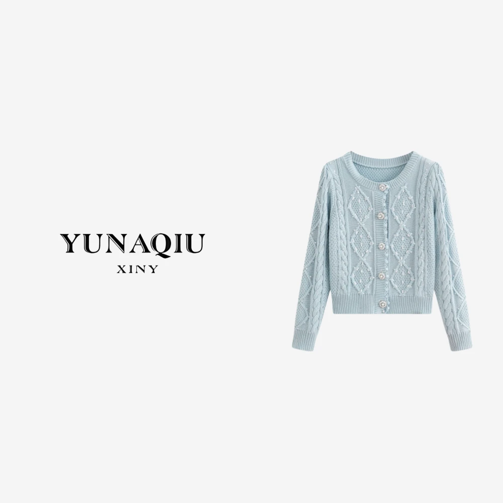 YUNAQIU秋季纯色时尚麻花圆领长袖女毛针织衫 -8326