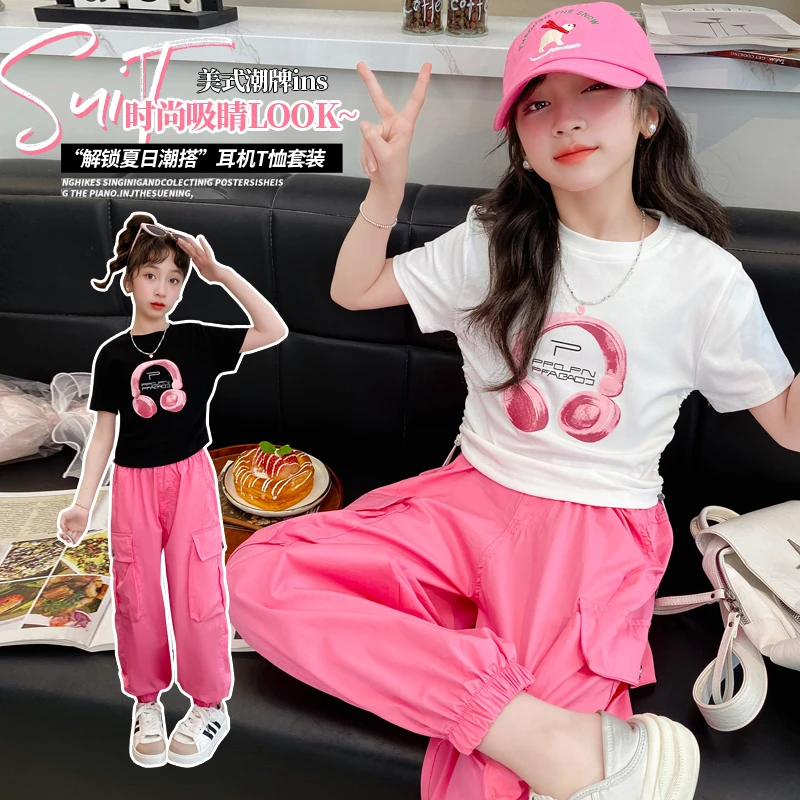 女童夏装套装新款工装套装时尚炸街儿童短袖两件套