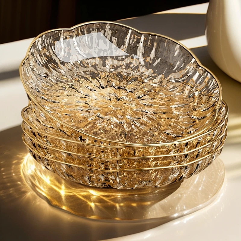 【金边冰漾果盘干果盘】透明大号创意水果盘年轻人家用零食盘子客厅