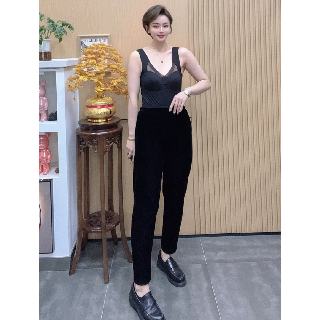 冬季厚款丝绒萝卜裤松紧高腰小脚93上下长度百搭休闲好穿宽松时尚