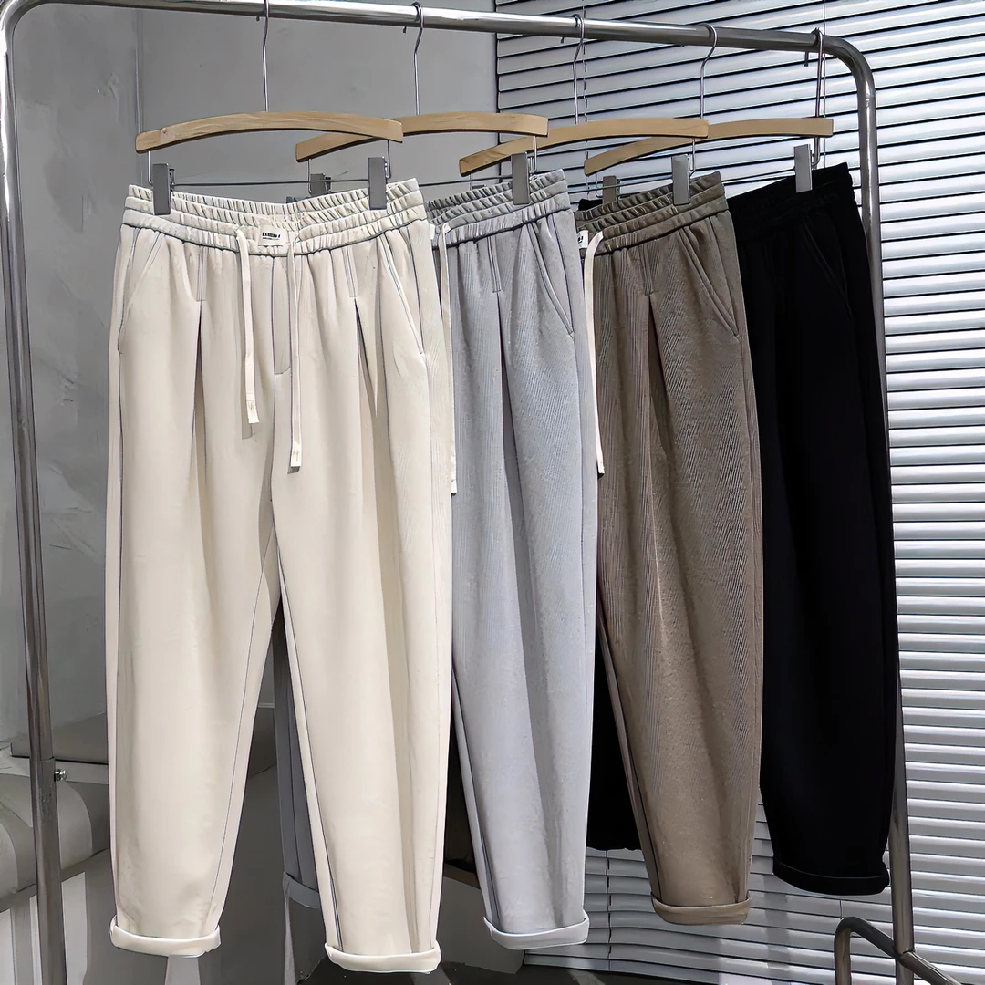 阿航服饰秋冬设计师纯色情侣百搭微阔直筒男士高克重休闲卫裤宽松