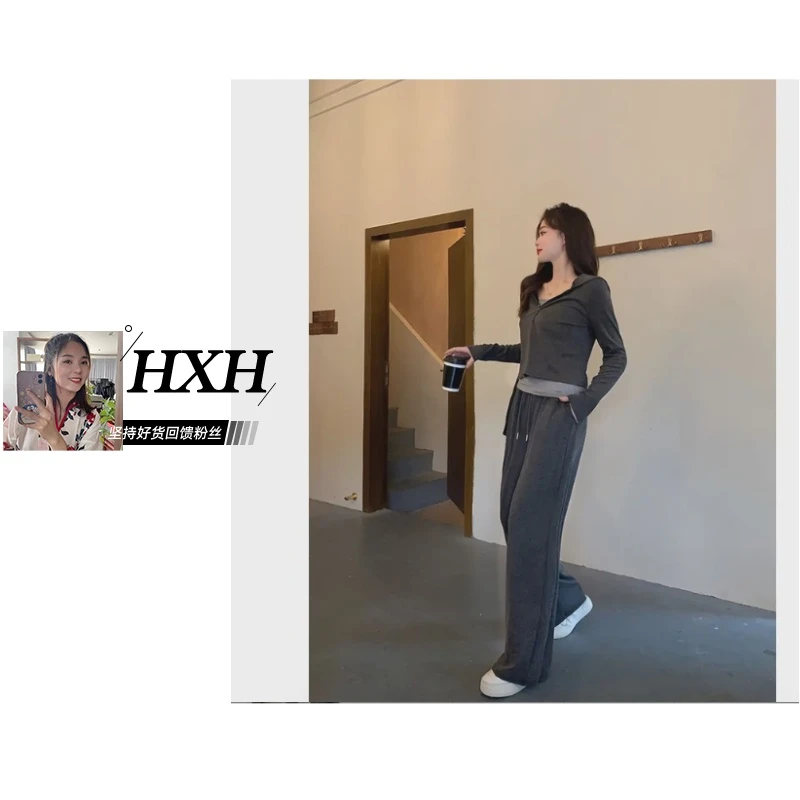 气质新款女士显瘦糯米2024休闲时尚减龄连帽设计百搭运动套装