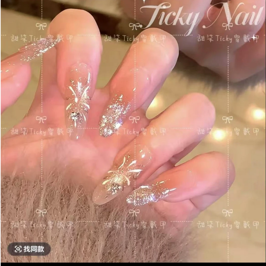 【繁星烟花】新款高品质纯手工穿戴甲美甲贴穿戴式光疗猫眼流行显白