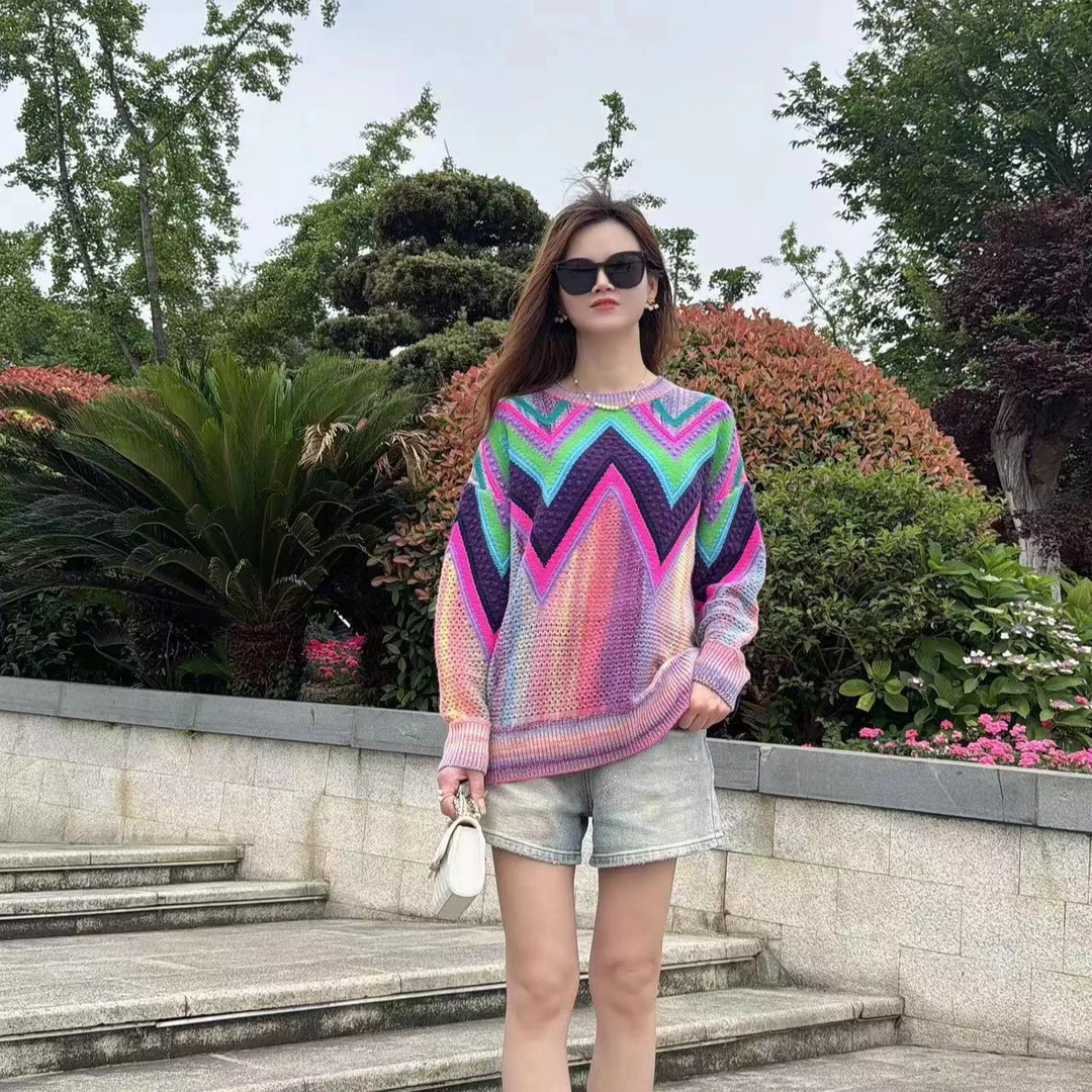 【卡诗米羊绒】24218时尚女款针织宽松慵懒风上衣