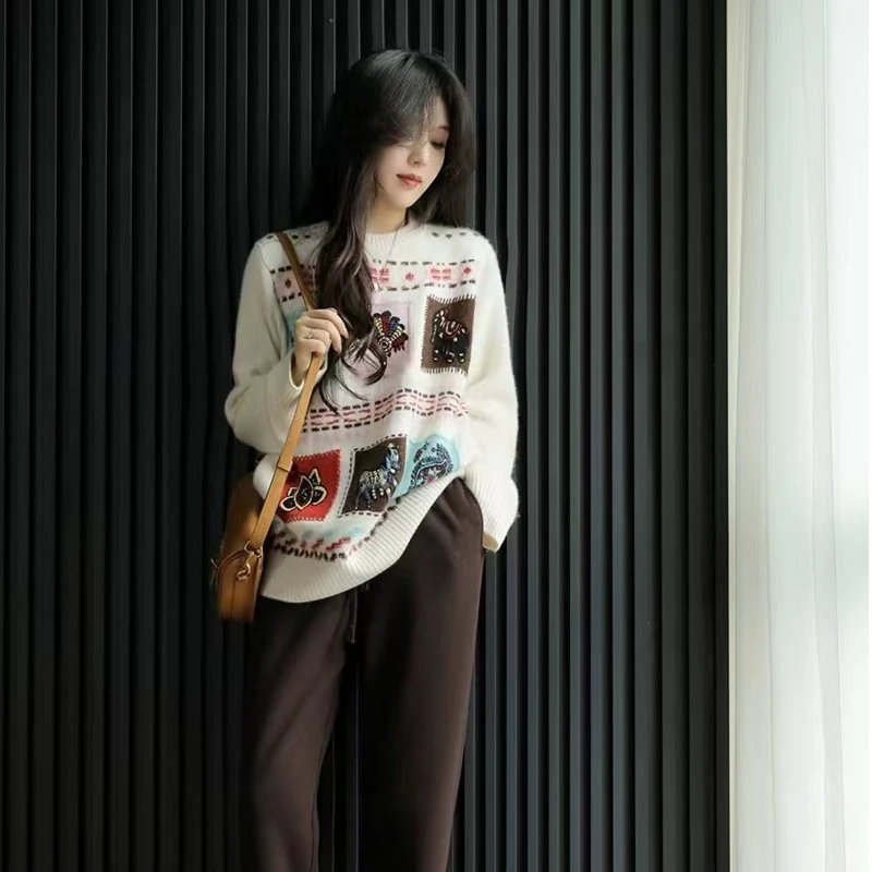 【卡诗米羊绒】FW224相框潮牌时尚100山羊绒高定女款针织宽松上衣