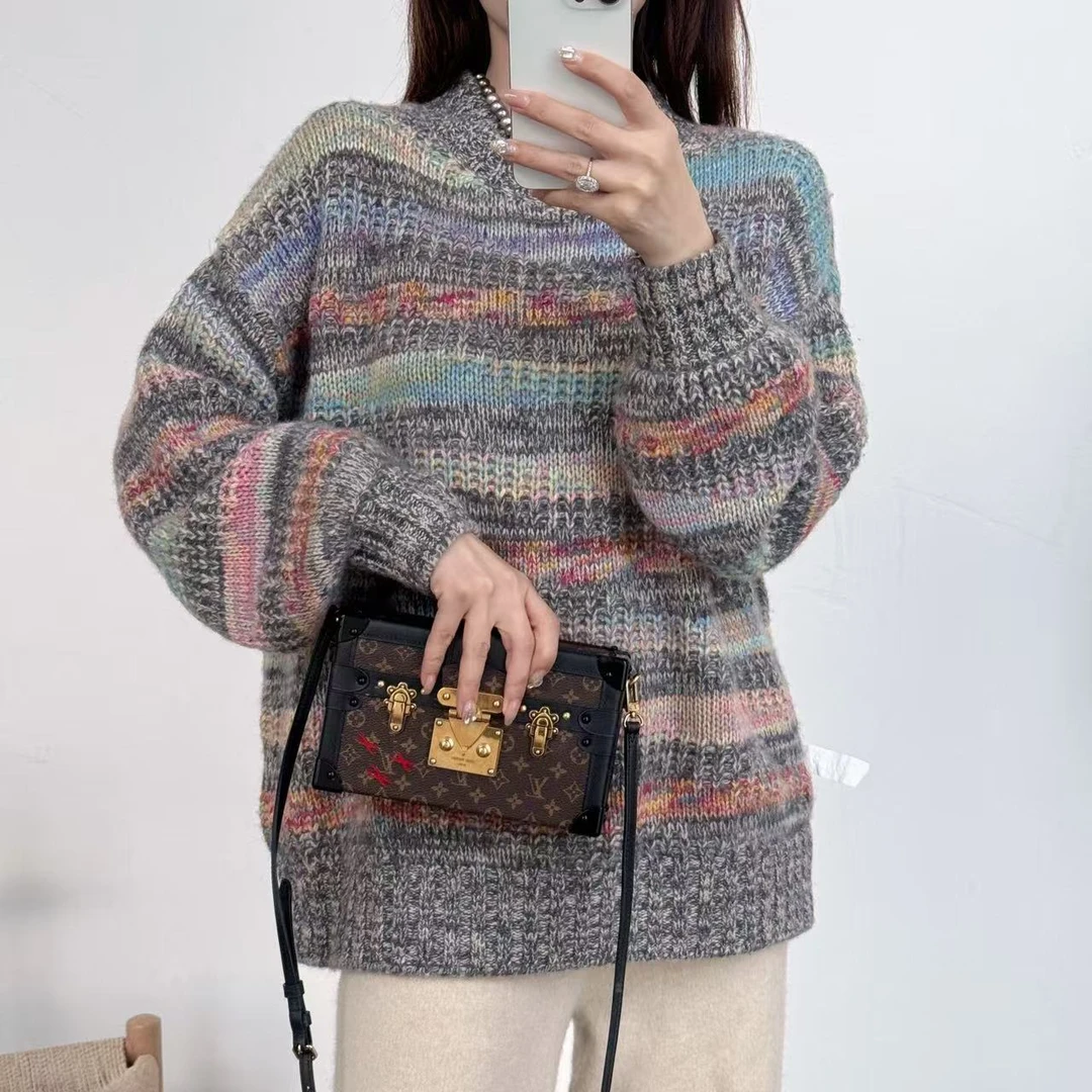 【卡诗米羊绒】8658潮牌时尚女款针织宽松慵懒风上衣圆领秋冬百搭