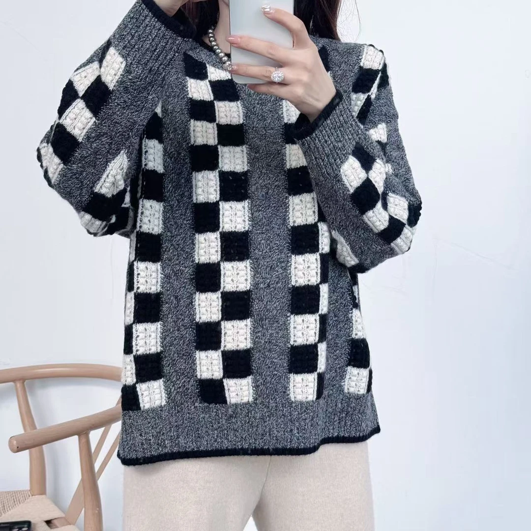 【100纯山羊绒】秋冬时尚女款套头针织宽松女士加厚24349