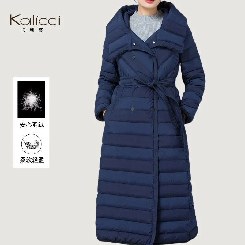 国标90绒中长羽绒服深浅色拼接双排扣秋冬女款秋冬断码捡漏806708