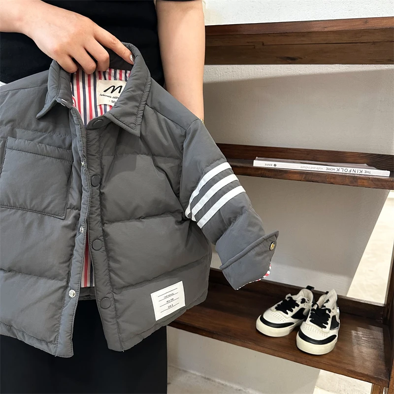 儿童羽绒服冬季新款男童90白鸭绒帅气外套中小套冬装衬衫上衣百搭