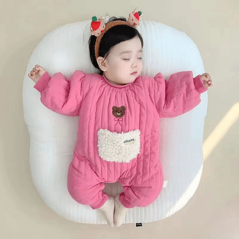 宝宝冬天衣服婴幼儿加绒加连体衣韩版超萌多巴胺外出爬服 J