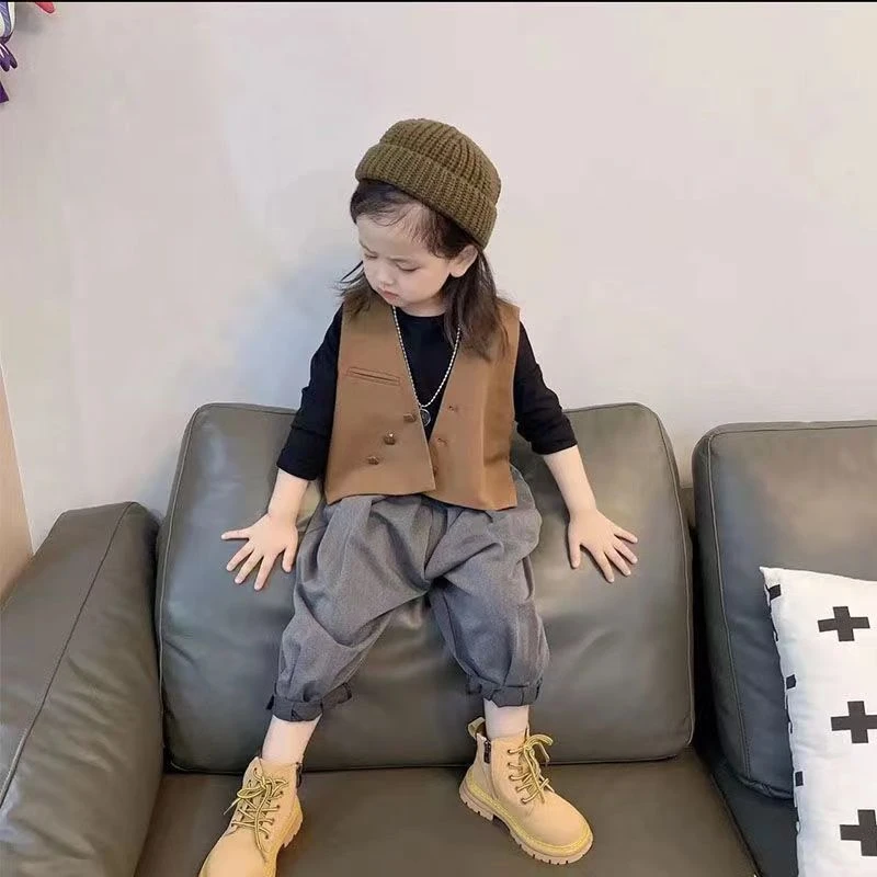 套装春秋款2024最新款男女童宝宝韩版洋气春装马甲打底潮裤三件套