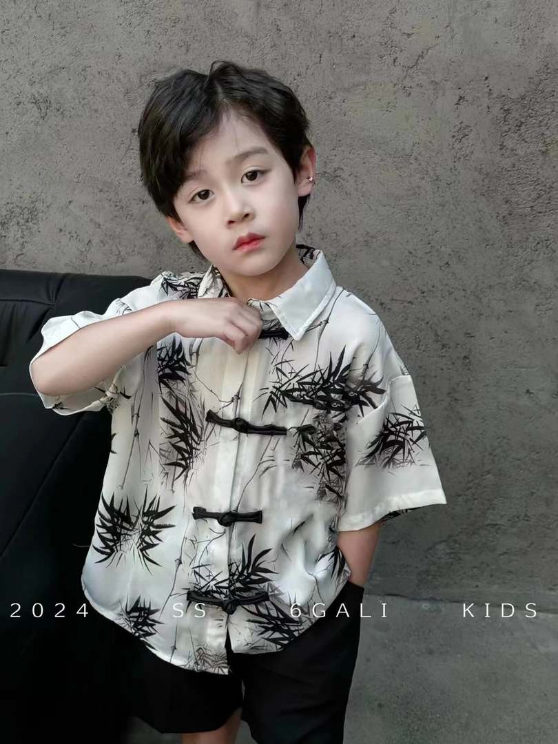 男童中国风夏季衬衫套装儿童宝宝帅气短袖短裤潮流新中式两件套