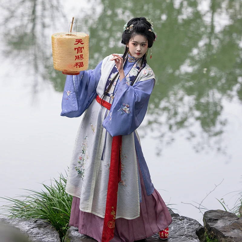 瞳莞汉服四时芳华直领对襟长比甲竖领长衫马面裙套装走秀款秋季