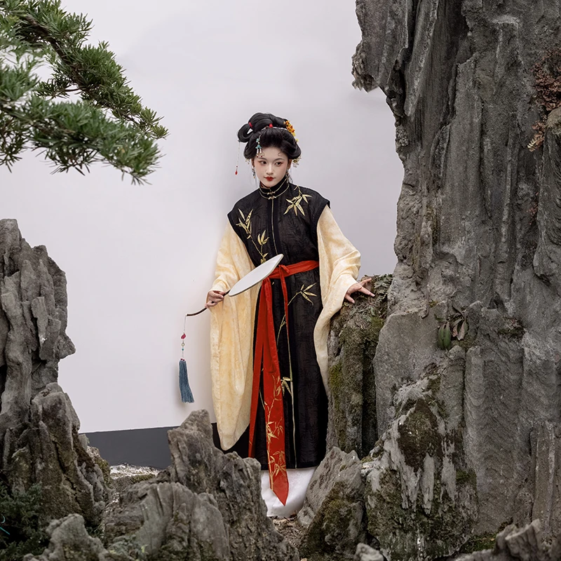 瞳莞原创竖领对襟广袖长衫梯形褶马面裙汉服女套装走秀款竹枝词